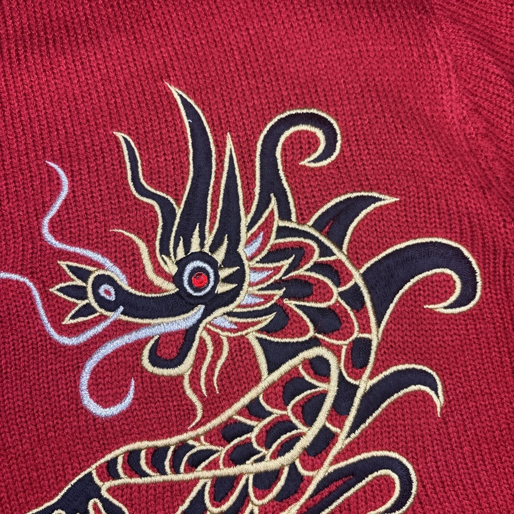 BOB MACKIE Wearable Art Sweater Women's Large Red Black Cardigan Dragon Elegant - Picture 4 of 11